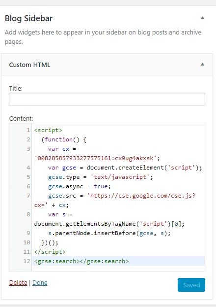Google Custom Search in Sidebar - using custom HTML Widget
