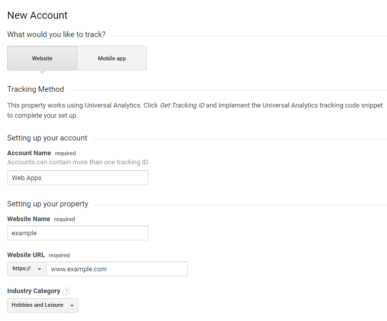 create account - sample filled