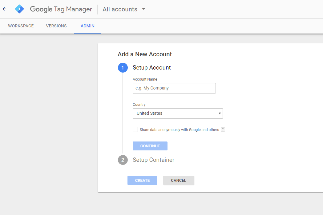 gtm create account