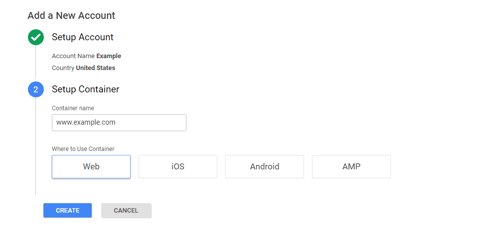 gtm create container