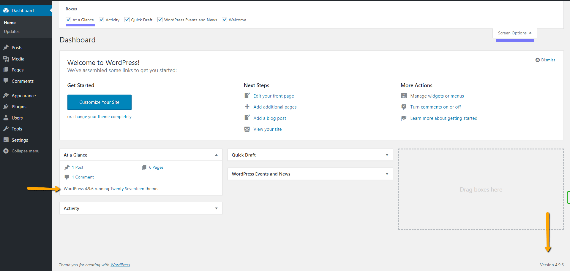 find WordPress version, from dashboard