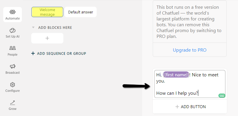 How to Change the Welcome Message in Chatfuel Chatbot